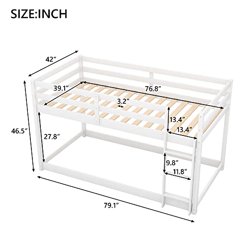 Merax Twin Over Twin Floor Bunk Bed with Ladder, White