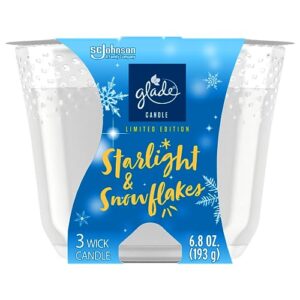 glade candle starlight & snowflakes, fragrance candle infused with essential oils, air freshener candle, 3-wick candle, 6.8 oz