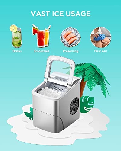 Ice Makers Countertop - Silonn Portable Ice Maker Machine for Countertop, Make 26 lbs Ice in 24 hrs, 2 Sizes of Bullet-Shaped Ice with Ice Scoop and Basket, Grey