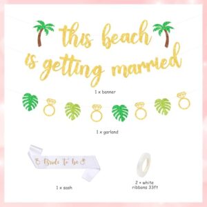 Sursurprise Beach Bachelorette Party Decorations, This Beach Is Getting Married Banner Garland Bride To Be Sash, Summer Hawaiian Tropical Flamingo Bach Party Supplies