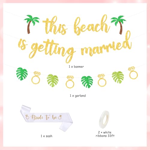 Sursurprise Beach Bachelorette Party Decorations, This Beach Is Getting Married Banner Garland Bride To Be Sash, Summer Hawaiian Tropical Flamingo Bach Party Supplies