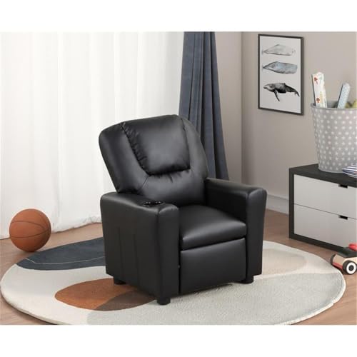 Lilola Home Marisa Black PU Leather Kids Recliner Chair with Cup Holder