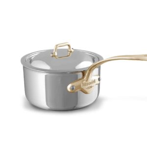 Mauviel M'Cook B 5-Ply Polished Stainless Steel Sauce Pan With Lid, And Brass Handle, 3.4-qt, Made In France