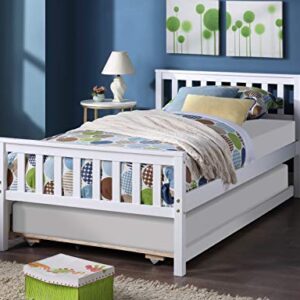 HomSof Twin Trundle, Platform Bed Frame with Headboard and Footboard,for Bedroom Small Living Space, White