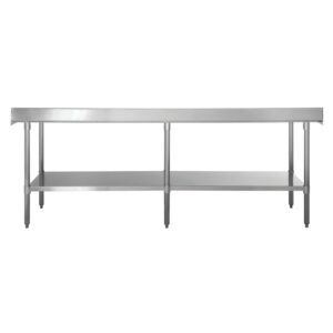 Kratos Commercial Worktable, Stainless Steel Kitchen Prep Table 24" Dx96 W with Undershelf and Backsplash, NSF, 18ga/304SS (28W-079)