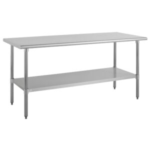 kratos commercial worktable, stainless steel kitchen prep table 24"dx72"w with undershelf, nsf, 16ga/430ss (28w-100)