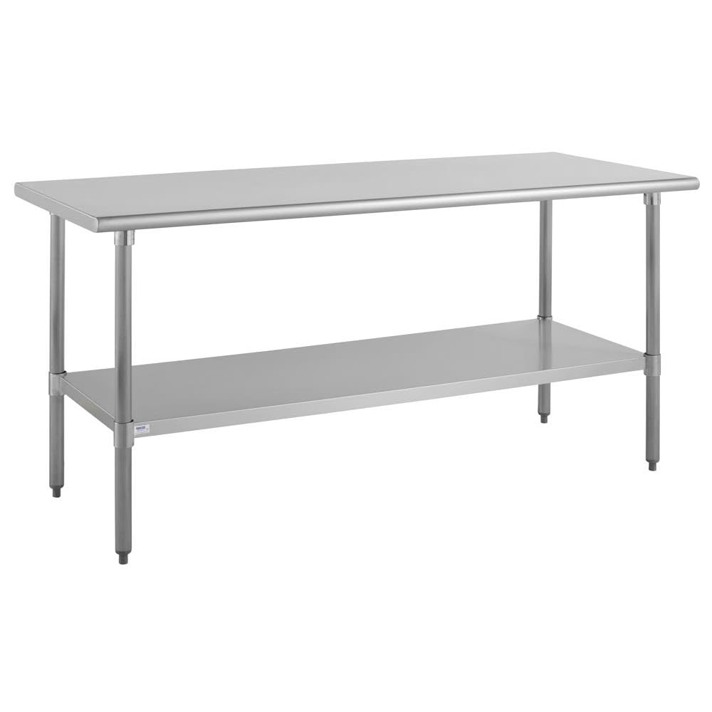 Kratos Commercial Worktable, Stainless Steel Kitchen Prep Table 24"Dx72"W with Undershelf, NSF, 16ga/430SS (28W-100)