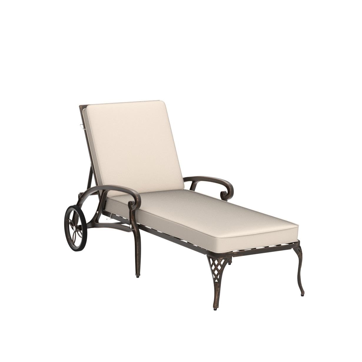 VINGLI Cast Aluminum Outdoor Chaise Lounge Chair with Wheels, Patio Chaise Lounge with 3-Position Adjustable Backrest, Outdoor Tanning Chair Patio Lounge Chair (Bronze, with Cushion)