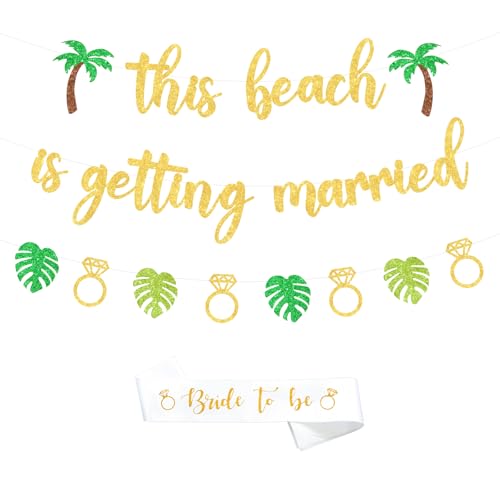 Sursurprise Beach Bachelorette Party Decorations, This Beach Is Getting Married Banner Garland Bride To Be Sash, Summer Hawaiian Tropical Flamingo Bach Party Supplies