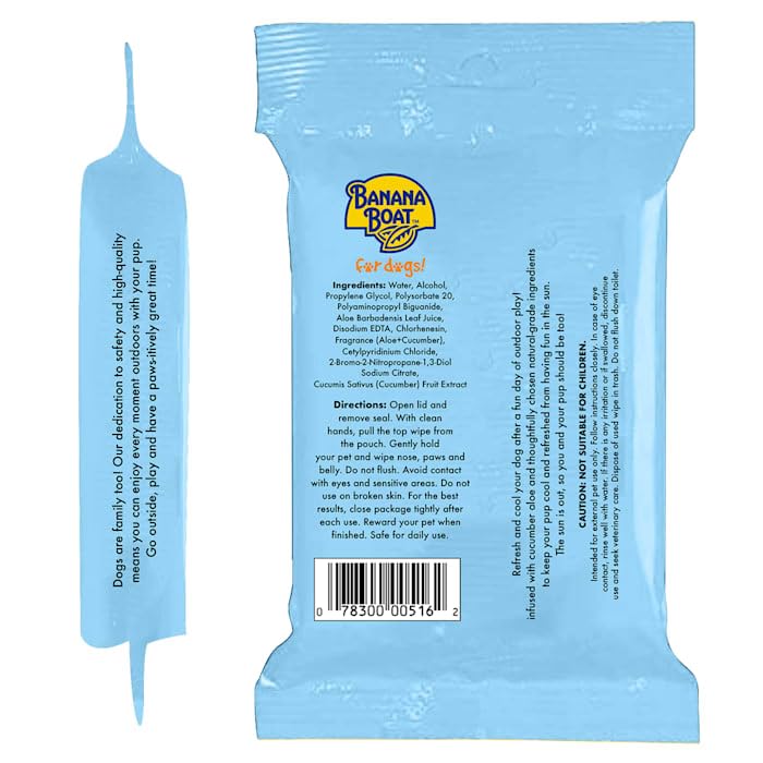 Banana Boat Dog Wipes – Cooling and Refreshing Dog Grooming Wipes, Multi-Purpose Deodorizing Dog Cleaning Wipes, Quick Easy Use Dog Wipes for Paws and Butt, Use as Dog Bath Wipes, Puppy Wipes, 50ct