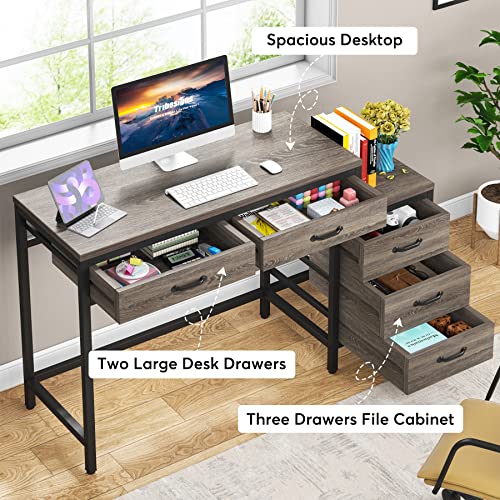 LITTLE TREE Home Office Computer Desk with Drawers, Grey