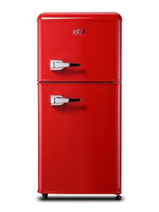 krib bling 3.5 cu.ft refrigerator with freezer,vintage double door,lock fresh energy saving compa,7 level adjustable thermostat ct for dorm, bar, office,kitchen, apartment，red (kb02 fls-80g-red)