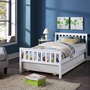 HomSof Twin Trundle, Platform Bed Frame with Headboard and Footboard,for Bedroom Small Living Space, White