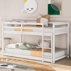 Merax Twin Over Twin Floor Bunk Bed with Ladder, White