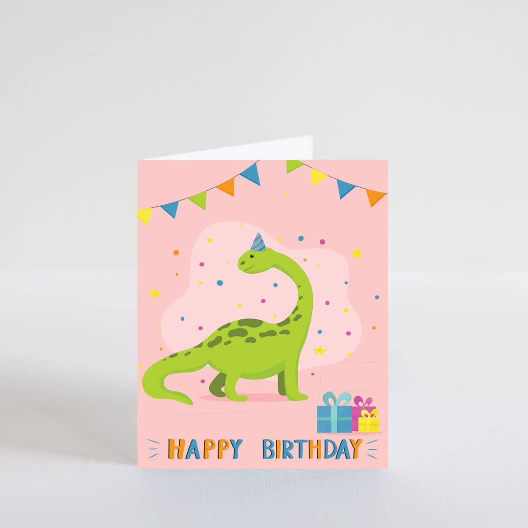 Brontosaurus Birthday Card, dinosaur birthday card, birthday cards for kids, kids birthday card, dinosaur greeting cards, birthday cards kids, dinosaur birthday (5 inches by 7 inches)