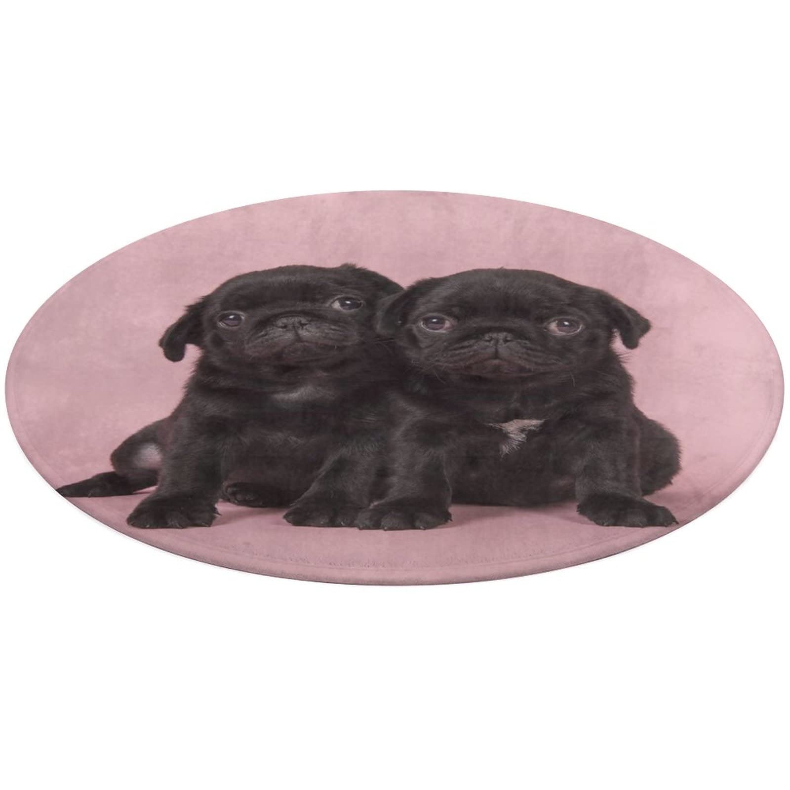 KiuLoam Cute Black Pug Dog Rug Non-Slip Round Area Rug for Bedroom Living Room Study Playing, Sofa Nursery Carpet Floor Mat,80 x 80cm Round