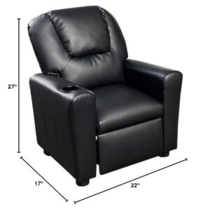 Lilola Home Marisa Black PU Leather Kids Recliner Chair with Cup Holder