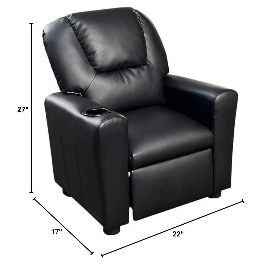 Lilola Home Marisa Black PU Leather Kids Recliner Chair with Cup Holder