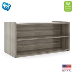 Tot Mate Preschool Double-Sided Wooden 2-Shelf Storage Organizer - Classroom Furniture for Daycare and Playroom, 46" W x 23.5" H (Shadow Elm Gray, Ready-to-Assemble)