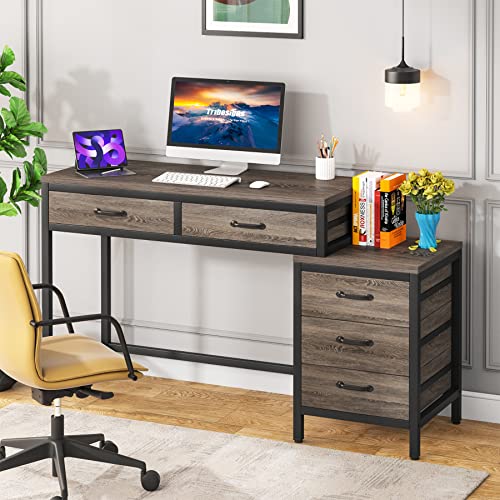 LITTLE TREE Home Office Computer Desk with Drawers, Grey