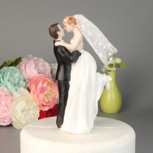 scholmart wedding cake toppers bride and groom, wedding party cake topper figurines, bridal shower decorations, anniversary party cake topper (cheerful bride & groom) (with veil)