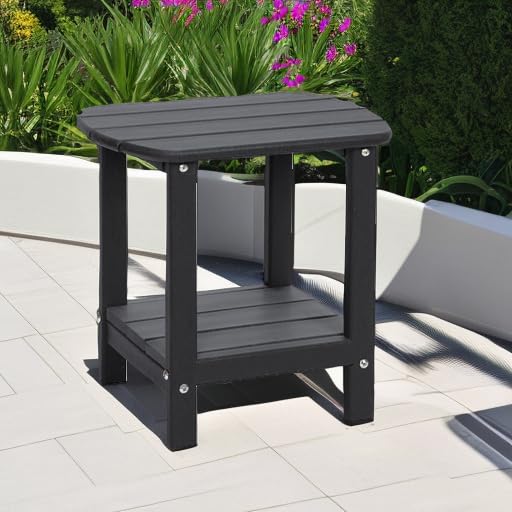 LOENIY Outdoor Side Table 2 -Tier Adirondack Table HDPE Patio Side Table Weather Resistant End Table Small Outdoor Table (Black)