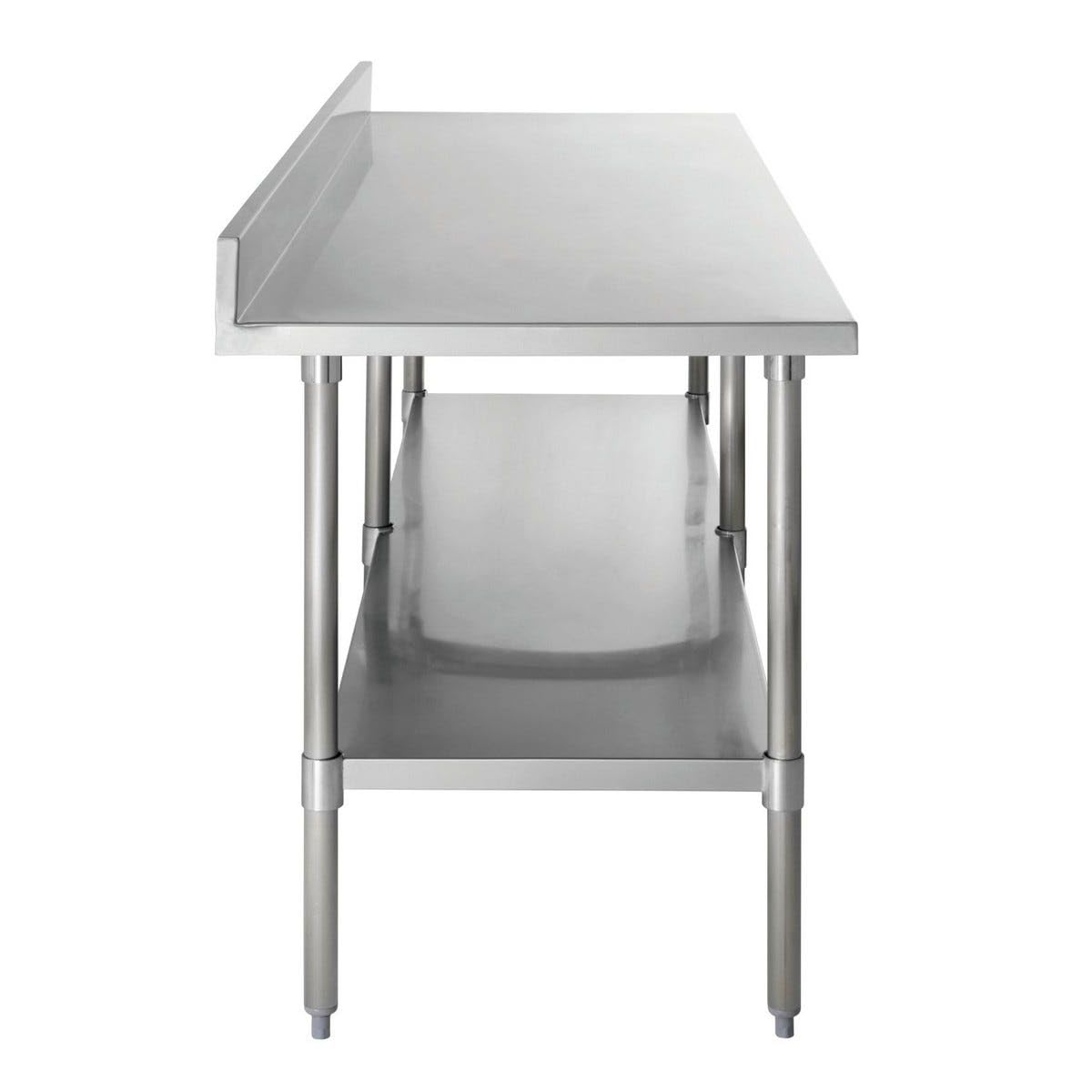 Kratos Commercial Worktable, Stainless Steel Kitchen Prep Table 24" Dx96 W with Undershelf and Backsplash, NSF, 18ga/304SS (28W-079)