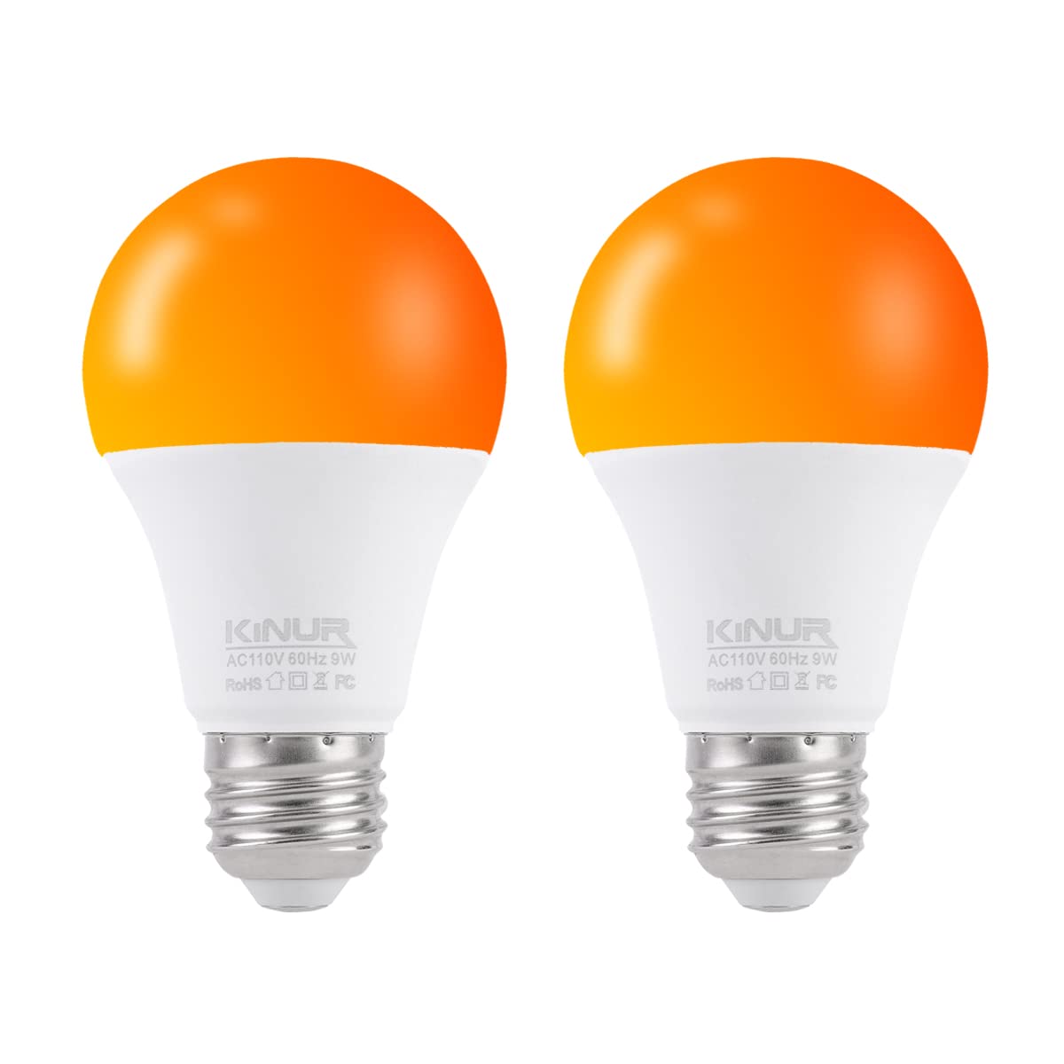 KINUR LED Amber Light Bulbs, A19 9W(60W Equivalent) 1800K E26 A19 Amber Soft Light Bulbs Warm Light Bulbs for Bedroom, Healthy Sleep, Baby Nursery Light, Turtle Friendly Light Bulbs 2 Pack