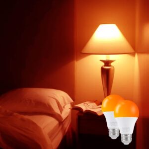 KINUR LED Amber Light Bulbs, A19 9W(60W Equivalent) 1800K E26 A19 Amber Soft Light Bulbs Warm Light Bulbs for Bedroom, Healthy Sleep, Baby Nursery Light, Turtle Friendly Light Bulbs 2 Pack