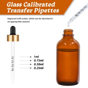 Qeirudu 4 oz Dropper Bottles - 4 Pack Amber Tincture Bottles with Dropper, Funnel, Labels & Pipette Empty Glass Eye Dropper Bottles for Essential Oils, Perfum