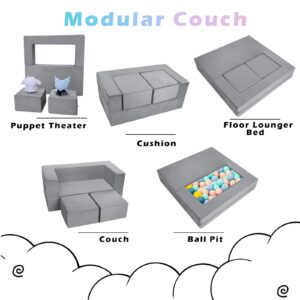 MeMoreCool Modular Kids Play Couch Sofa – Soft Convertible Toddler Couch, Grey Fold-Out Plush Foam Chair for Kids’ Playroom Fun