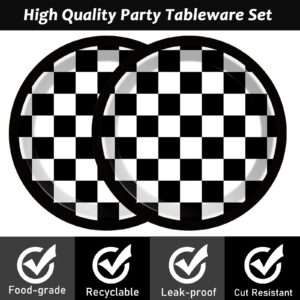 48 Pieces Black and White Checkered Flag Party Paper Plates for Race Car Party Supplies 7" Racing Car Theme Disposable Dessert Plates for Boys Men Birthday Baby Shower Race Fans Party Decorations