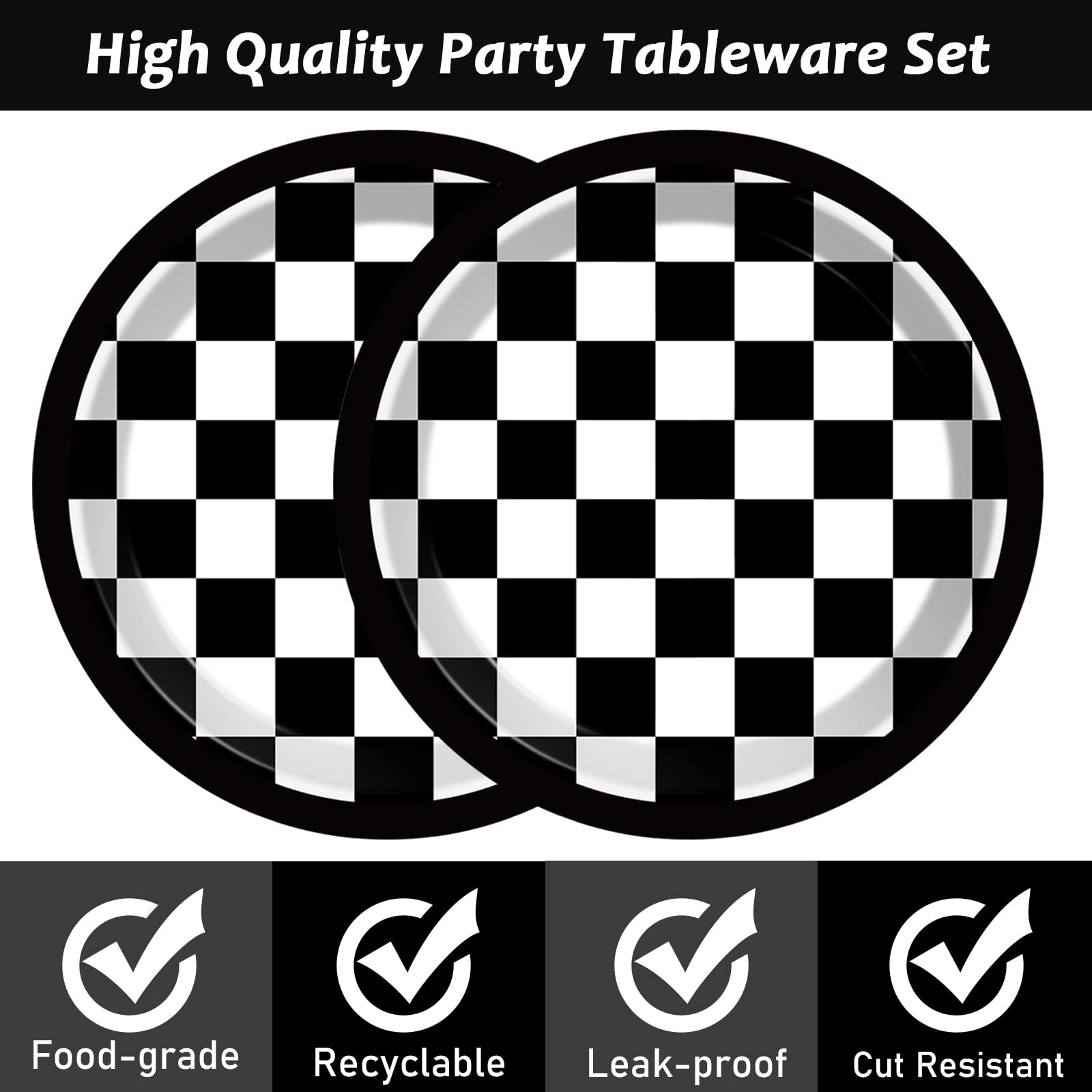 48 Pieces Black and White Checkered Flag Party Paper Plates for Race Car Party Supplies 7" Racing Car Theme Disposable Dessert Plates for Boys Men Birthday Baby Shower Race Fans Party Decorations