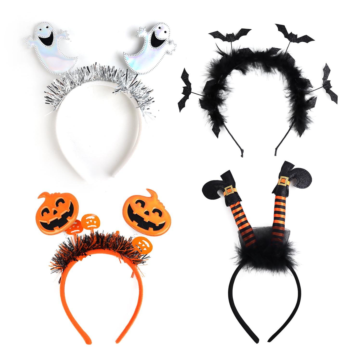 Crazy Night 4 Pack Halloween Headbands, Bat Spider Ghost Pumpkin Which Head Wears for Halloween Party Cosplay Decoration