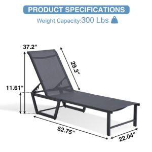 Mutaomay Lounge Chairs Set of 2, Aluminum Pool Furniture Outdoor Patio Chaise Lounge 5 Position Adjustable Lounge Chair Outside All Weather for Patio, Beach, Poolside, 300 LBS Weight Capacity