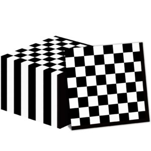 100 pack black and white checkered flag party napkins disposable race car birthday party supplies racing car theme party paper lunch napkins for baby shower kids men party decorations favors