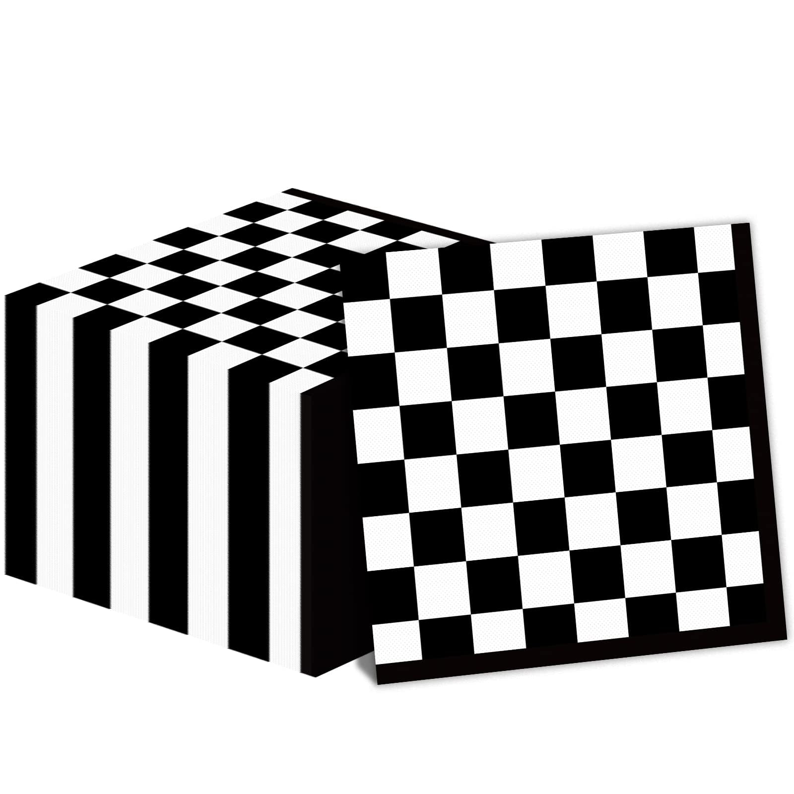 100 Pack Black and White Checkered Flag Party Napkins Disposable Race Car Birthday Party Supplies Racing Car Theme Party Paper Lunch Napkins for Baby Shower Kids Men Party Decorations Favors