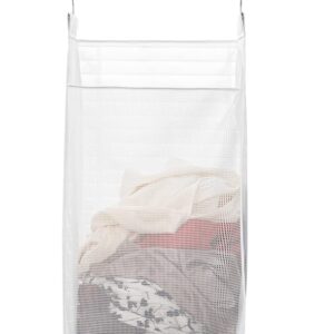 Jelier Hanging Breathable Mesh Laundry Hamper Basket,Portable Heavy Duty Hanging Laundry Bag with Two Hangers (white)