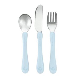 green sprouts® stainless steel & sprout ware® kids' cutlery, 12mo+, plant-plastic, dishwasher safe, ergonomic, tested for hormones - light blueberry