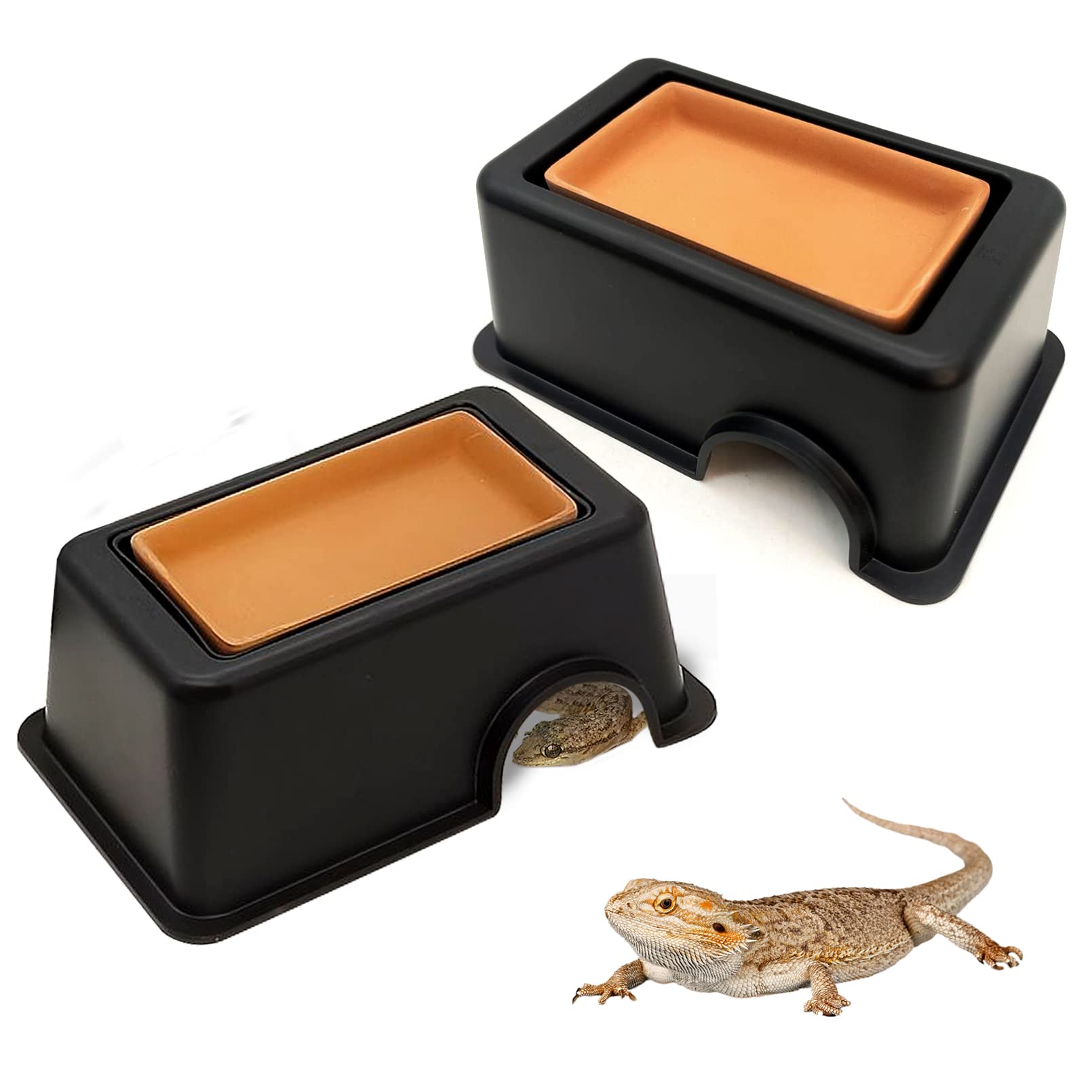 Tfwadmx 2Pcs Reptile Hide Box, Gecko Hideout and Cave with Water Supply for Lizards Snakes Leopard Gecko Spiders Frog