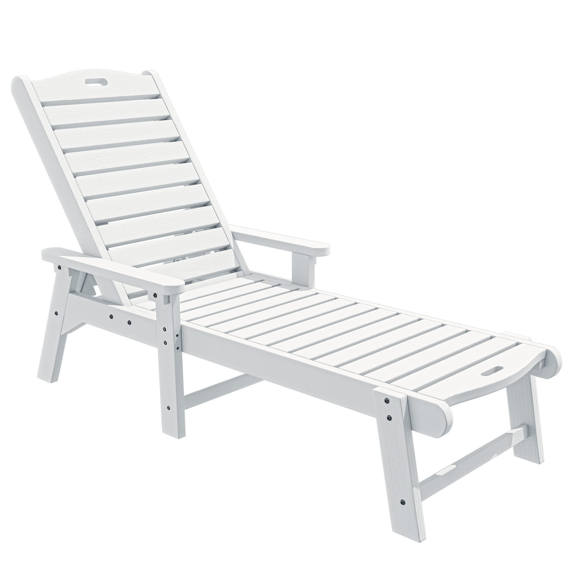 YITAHOME Outdoor Chaise Lounge Chair with Adjustable Backrest, Heavy Duty Resin Patio Lounger with Wide Armrest and 350lbs Capacity for Outside Poolside Beach Backyard, Waterproof, White