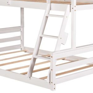 Merax Wood Bunk Bed with Ladder Twin Over Full,Montessori Low Bunk Bed for Boys, Girls Space-Saving,No Box Spring Needed White