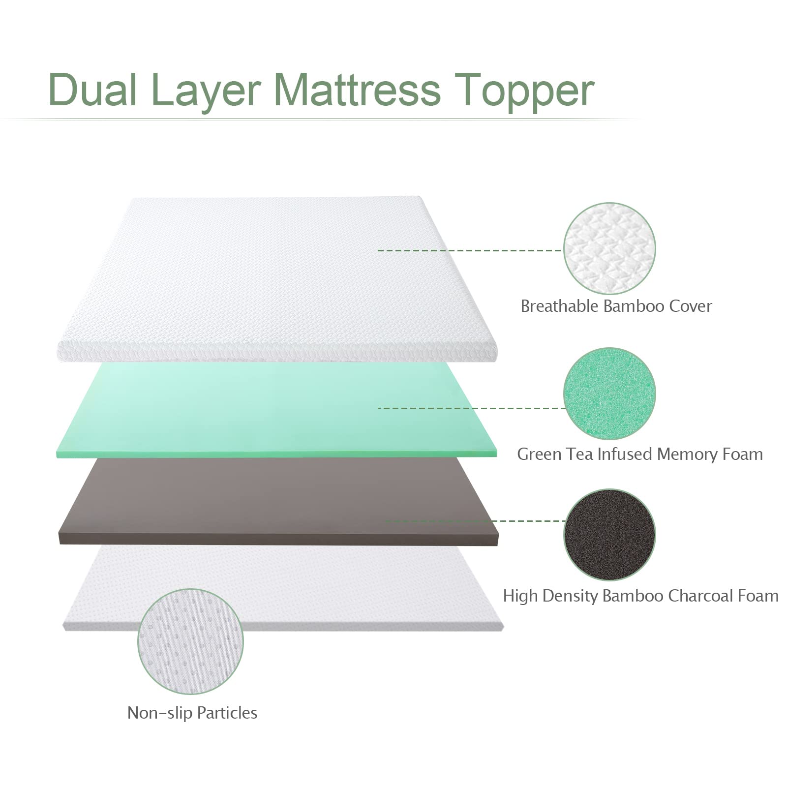 2-Inch Mattress Topper King Size, Assile Medium Firm Memory Foam Mattress Topper with Bamboo Cover, 2-Layer Bed Topper