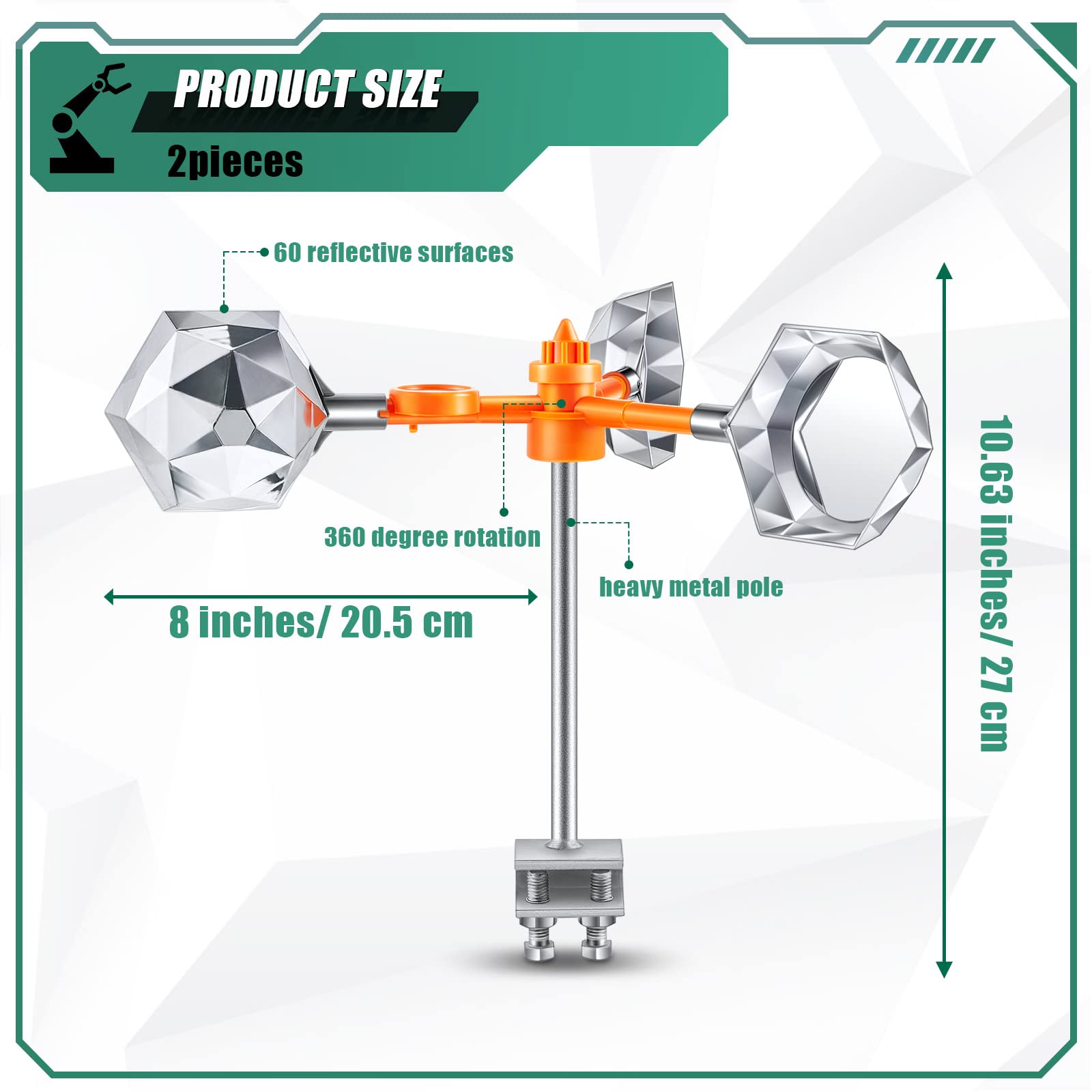 Sweetude 2 Pcs Bird Deterrents for Outside Bird Scare Reflective Device Smooth Polishing Rhombic Polygon Bird Deterrent Keep Pigeon Woodpeckers and Sparrows Away for Roof Boat Garden Yard Balcony