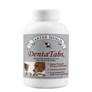 tartar shield dentatabs | dog & cat dental mouthwash water additive powder | fights tartar plaque & bad breath cleans teeth & gums | natural pet oral health support | hypoallergenic & calorie-free