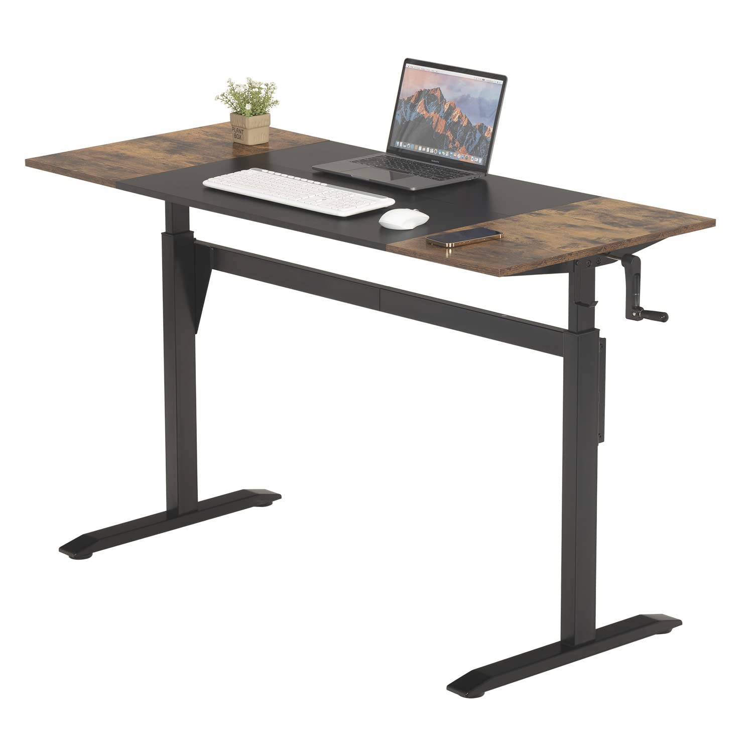 UNICOO - Crank Adjustable Height Standing Desk, Game Table, Home Office Table, Computer Table 55 * 23.6 in Tabletop (XJH-C-55 Rustic Brown+Black)