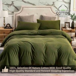 Nanko Green Cotton King Size Duvet Cover Set, Olive Green Luxury Soft Breathable Bedding Sets Comforter Quilt Covers with Zip Tie, Modern Farmhouse Bed Sets for Women Men Teen 3Pc 104x90 Avocado Green