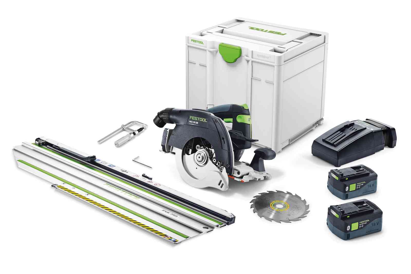 Festool 577663 Cordless Carpentry Track Saw HKC 55 18V 5.0 Ah EBI-F-Set with FSK 250 Guide Rail