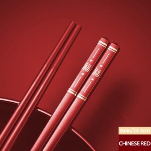 5 Pairs Chinese Chopsticks Reusable Fiberglass Dishwasher Safe, 9.6 inch/24.3cm Matte Non-Slip Family/ Hotel/ Restaurant Japanese Chop Sticks, Christmas&New Year Chopstick Gift, Traditional Red