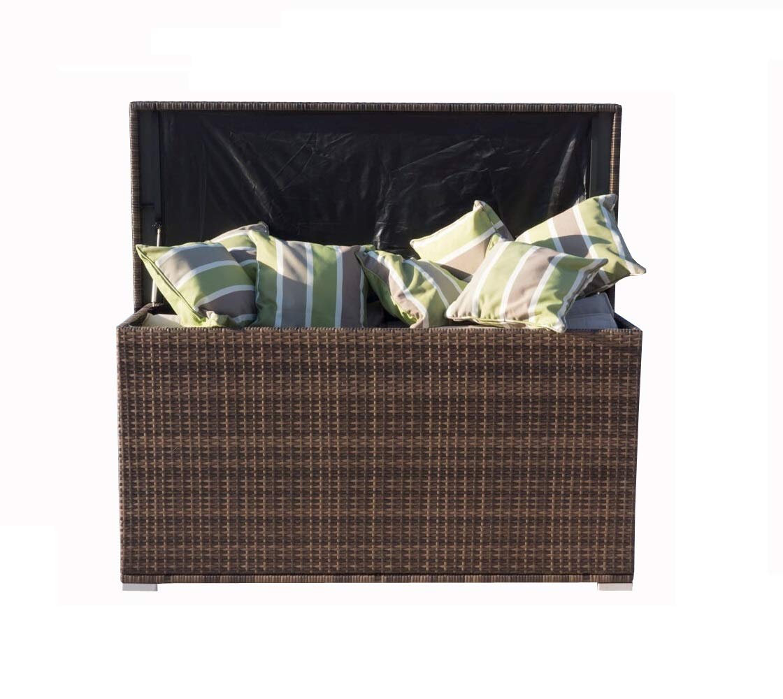 Direct Wicker Large Deck Box 296 Gallon Waterproof Outdoor Storage Box,Cushion Storage Wicker Box Brown,(Aluminum frame) 66.93"